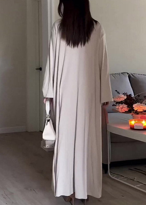 Slim Fit Grey Turtleneck Solid Cardigans And Long Dress Two Piece Set Fall