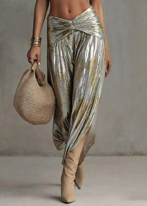 Slim Fit Grey V Neck Wrinkled Tank And Skirts Two Piece Set Sleeveless