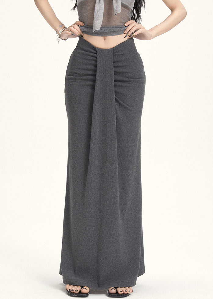 Slim Fit Grey Wrinkled High Waist Cotton Skirt Summer