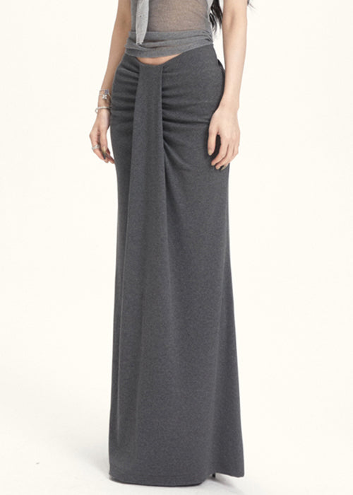 Slim Fit Grey Wrinkled High Waist Cotton Skirt Summer