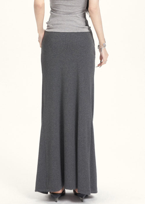 Slim Fit Grey Wrinkled High Waist Cotton Skirt Summer