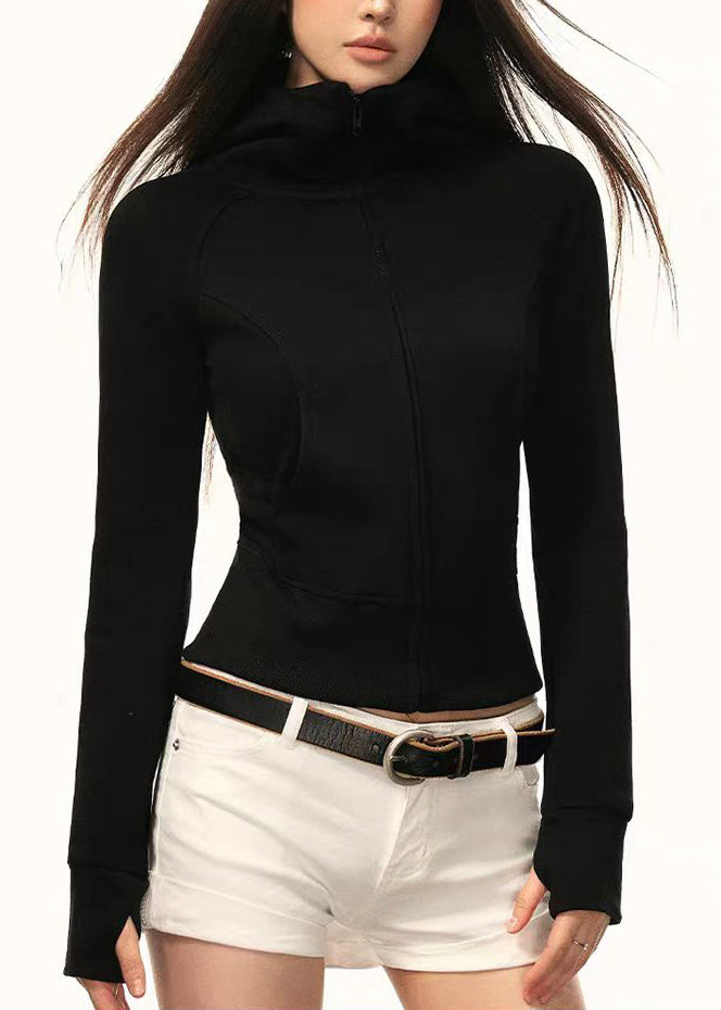 Slim Fit Grey Zip Up Pockets Cotton Hooded Coat Fall