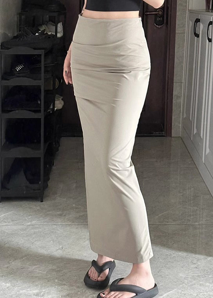Slim Fit Khaki Side Open High Waist Cotton Skirts Summer