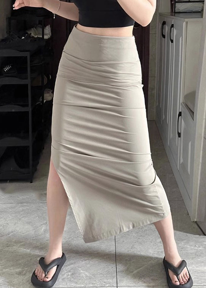 Slim Fit Khaki Side Open High Waist Cotton Skirts Summer