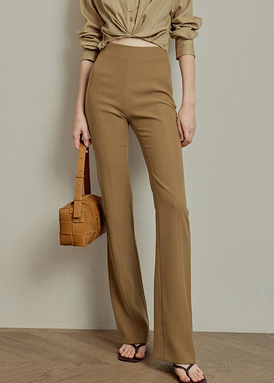 Slim Fit Khaki Solid High Waist Spandex Pants Summer
