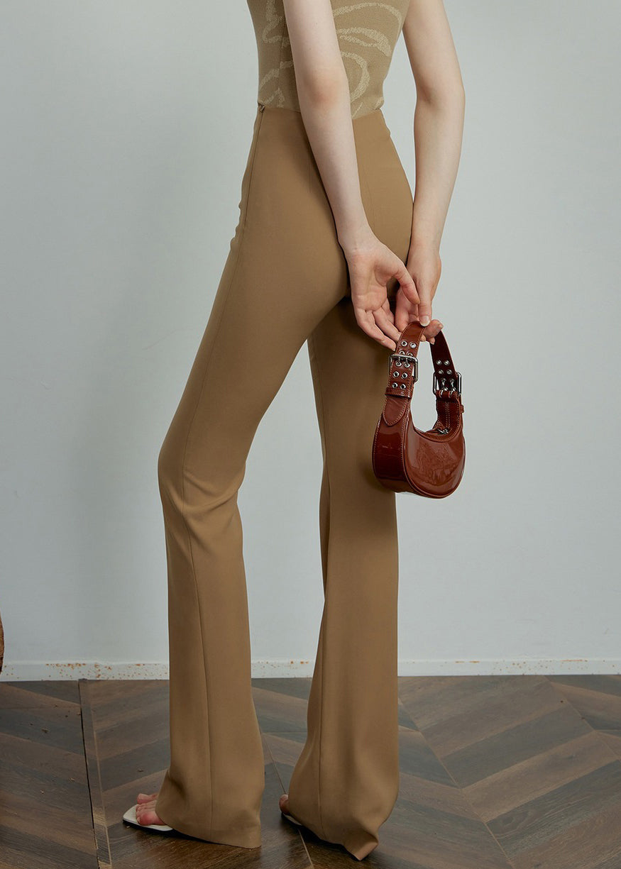 Slim Fit Khaki Solid High Waist Spandex Pants Summer