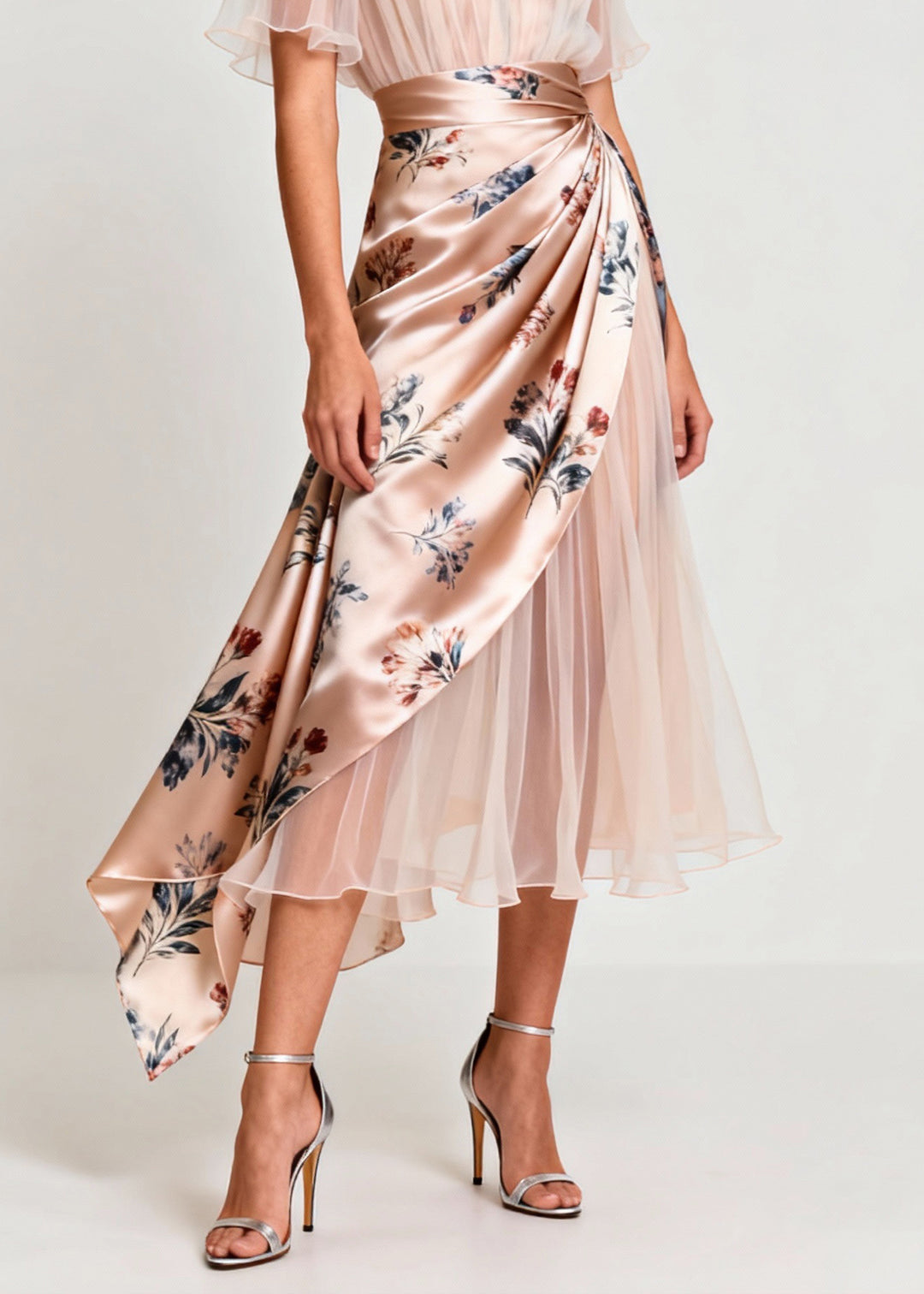 Slim Fit Light Pink V Neck Print Tulle Patchwork Dresses Summer