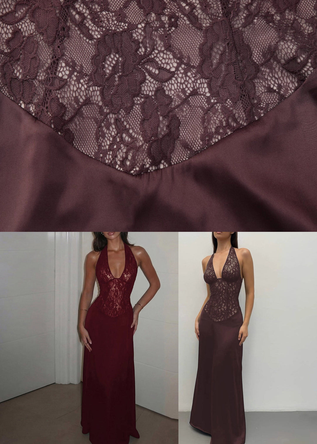 Slim Fit Mulberry Halter Button Maxi Dress Sleeveless