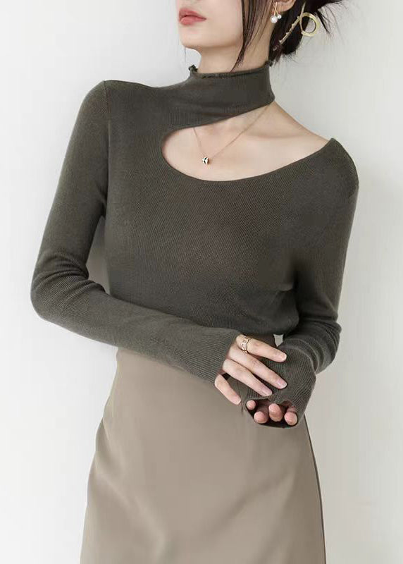 Slim Fit Navy Peter Pan Collar Hollow Out Knit Sweater Top Fall