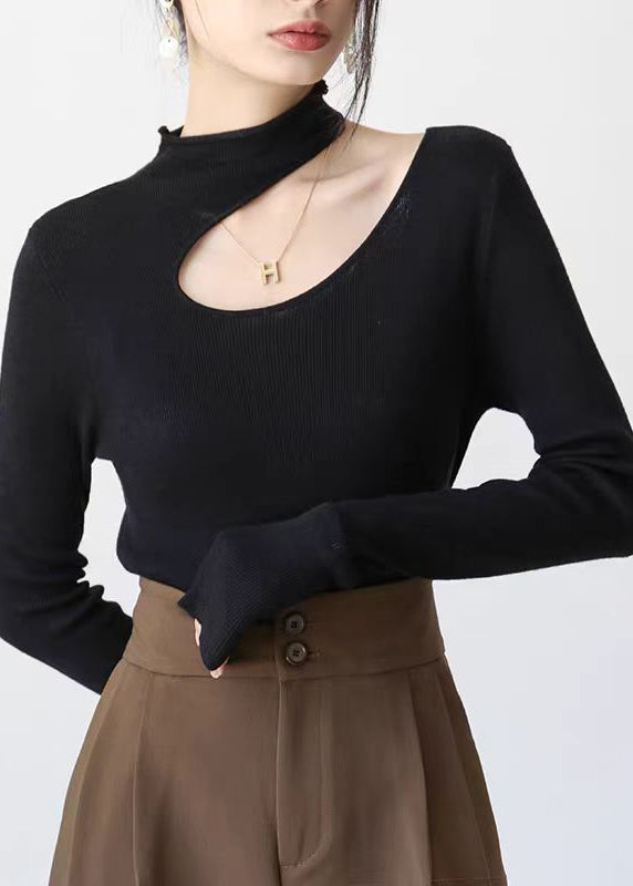 Slim Fit Navy Peter Pan Collar Hollow Out Knit Sweater Top Fall