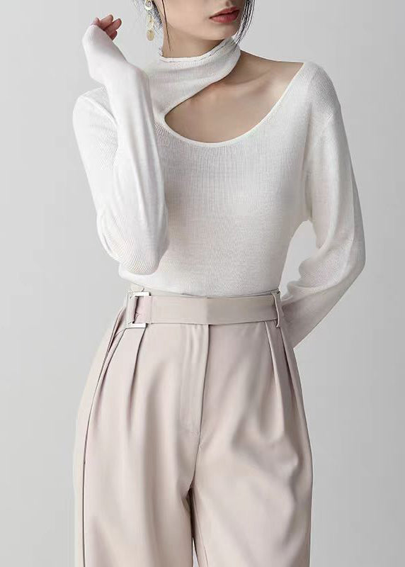 Slim Fit Navy Peter Pan Collar Hollow Out Knit Sweater Top Fall