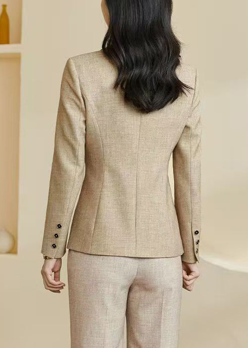 Slim Fit Oatmeal Notched Pockets Spandex Coats Fall