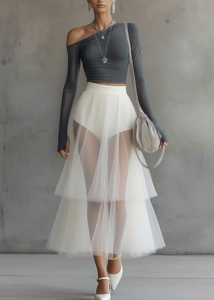 Slim Fit One Shoulder Top And Tulle Skirts Two Pieces Set Spring - Omychic