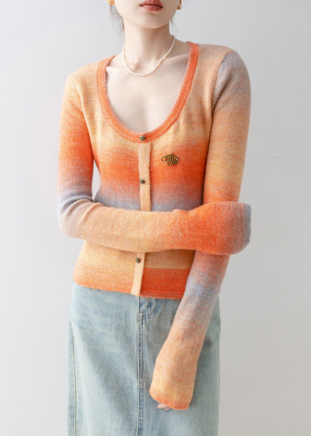 Slim Fit Orange O-Neck Knit Sweaters Spring