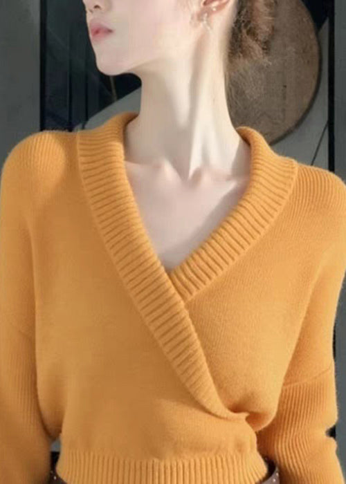 Slim Fit Orange V Neck Cozy Knit Sweater Fall