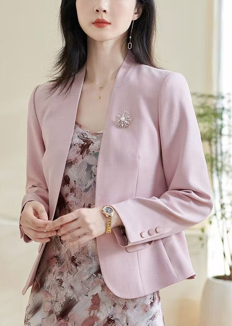 Slim Fit Pink Button Solid Silk Coats Bracelet Sleeve