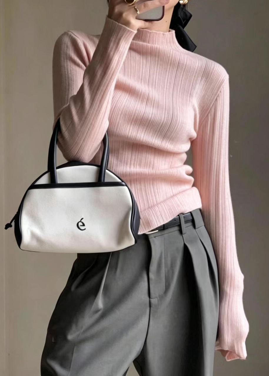 Slim Fit Pink Mock Neck Base Layer Knit Top Fall