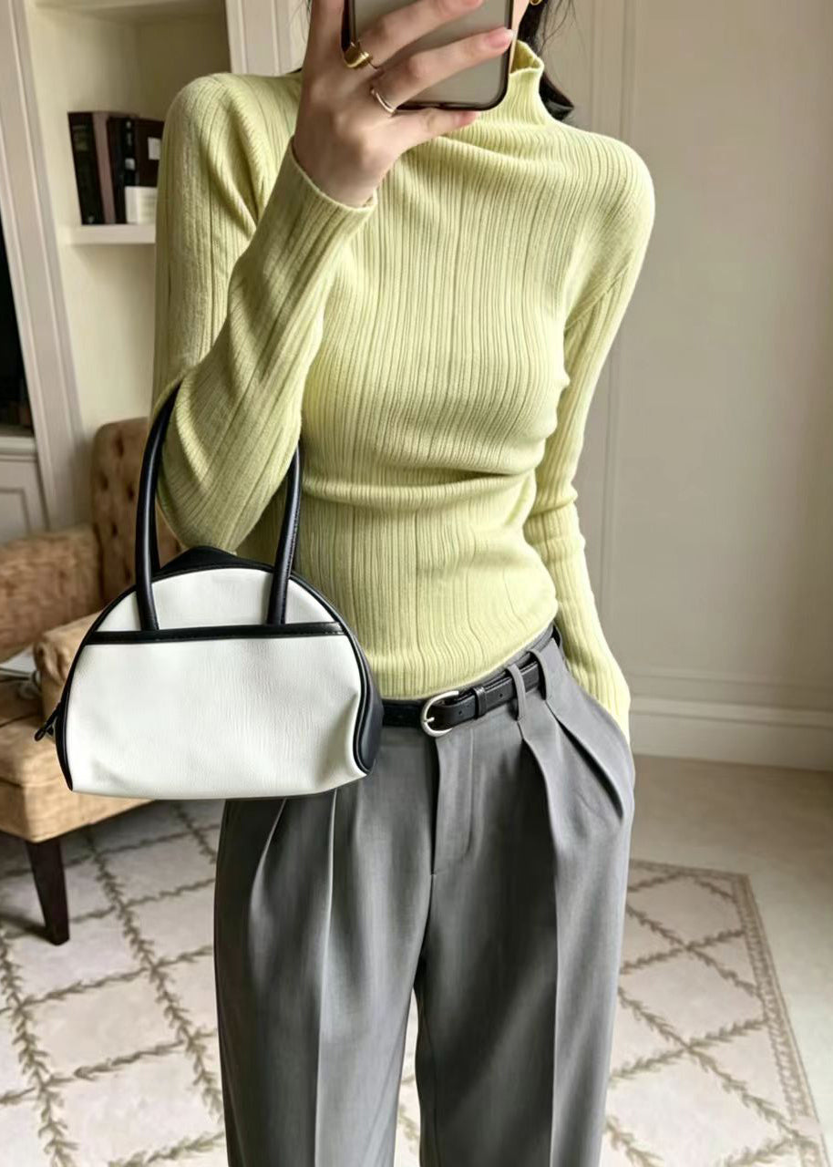 Slim Fit Pink Mock Neck Base Layer Knit Top Fall