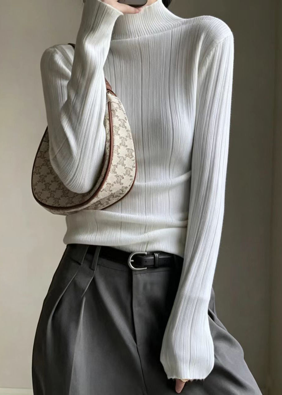 Slim Fit Pink Mock Neck Base Layer Knit Top Fall