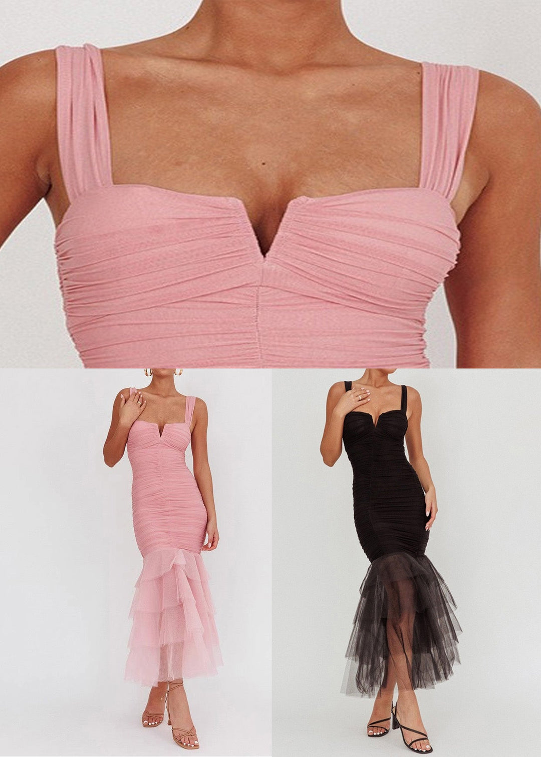 Slim Fit Pink Wrinkled Tulle Patchwork Long Dress Sleeveless