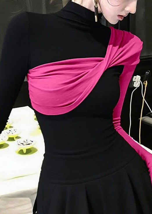 Slim Fit Purple Asymmetrical Patchwork Cotton T Shirts Fall