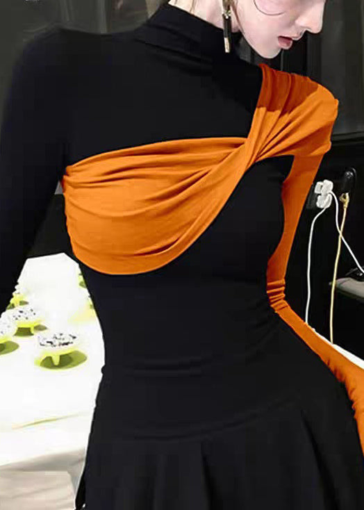 Slim Fit Purple Asymmetrical Patchwork Cotton T Shirts Fall