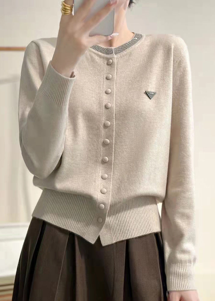 Slim Fit Purple O Neck Button Solid Knit Coats Winter