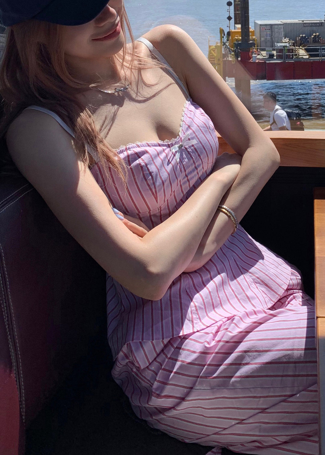 Slim Fit Purple Striped Spaghetti Strap Tank And Pants Cotton Two Pieces Set Sleeveless