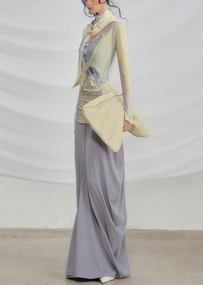 Slim Fit Purple V Neck Print T Shirt And Dress Cotton Two Pieces Set Fall