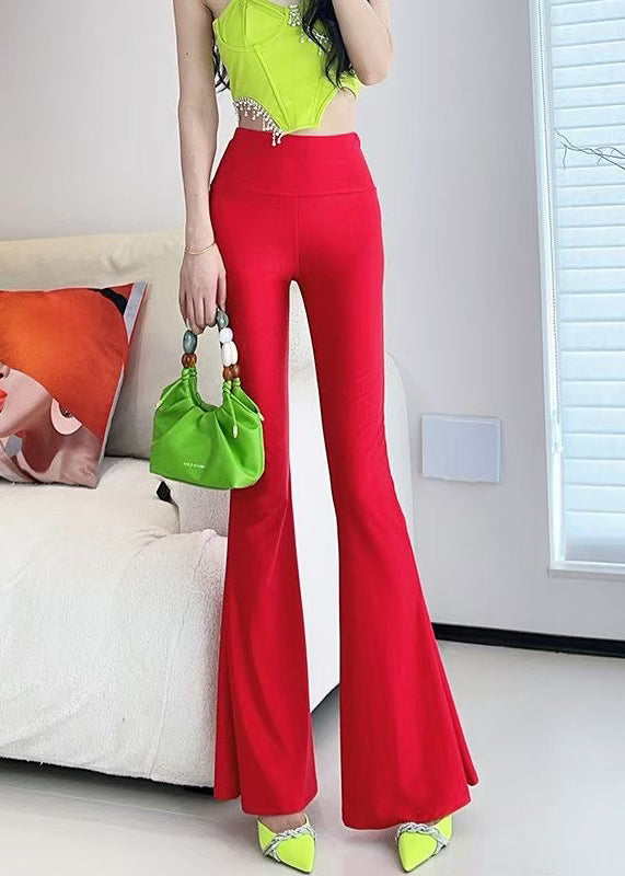 Slim Fit Red High Waist Solid Nylon Flare Leggings