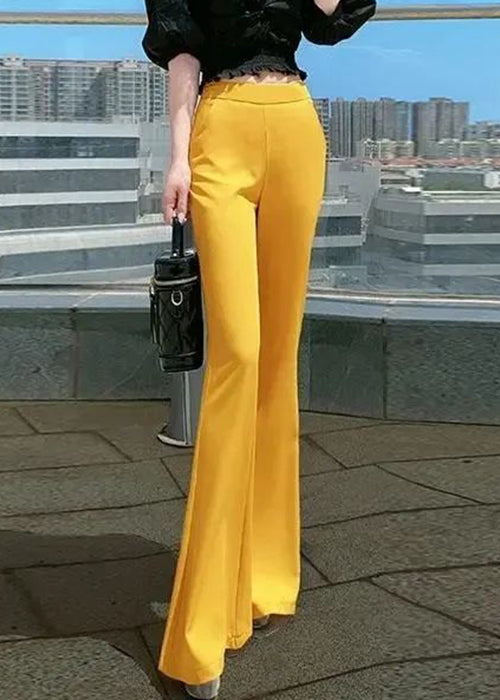 Slim Fit Red Pockets Elastic Waist Cotton Flare Bottoms Fall