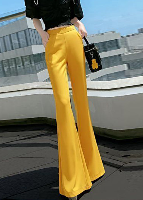 Slim Fit Red Pockets Elastic Waist Cotton Flare Bottoms Fall