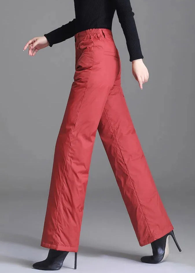 Slim Fit Red Pockets Solid Fine Cotton Filled Straight Pants Winter