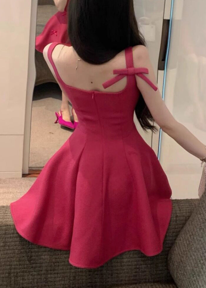 Slim Fit Rose Bow Mid Spaghetti Strap Dress Summer