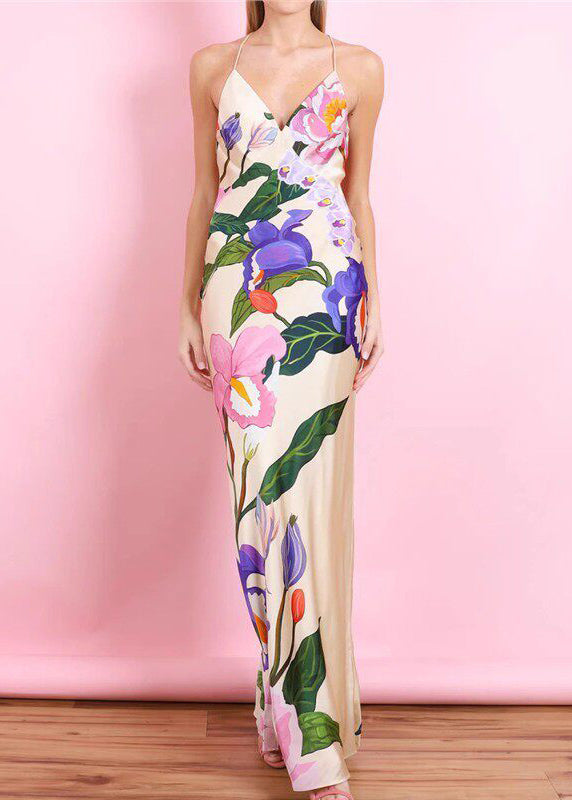 Slim Fit V Neck Long Spaghetti Strap Dress Summer