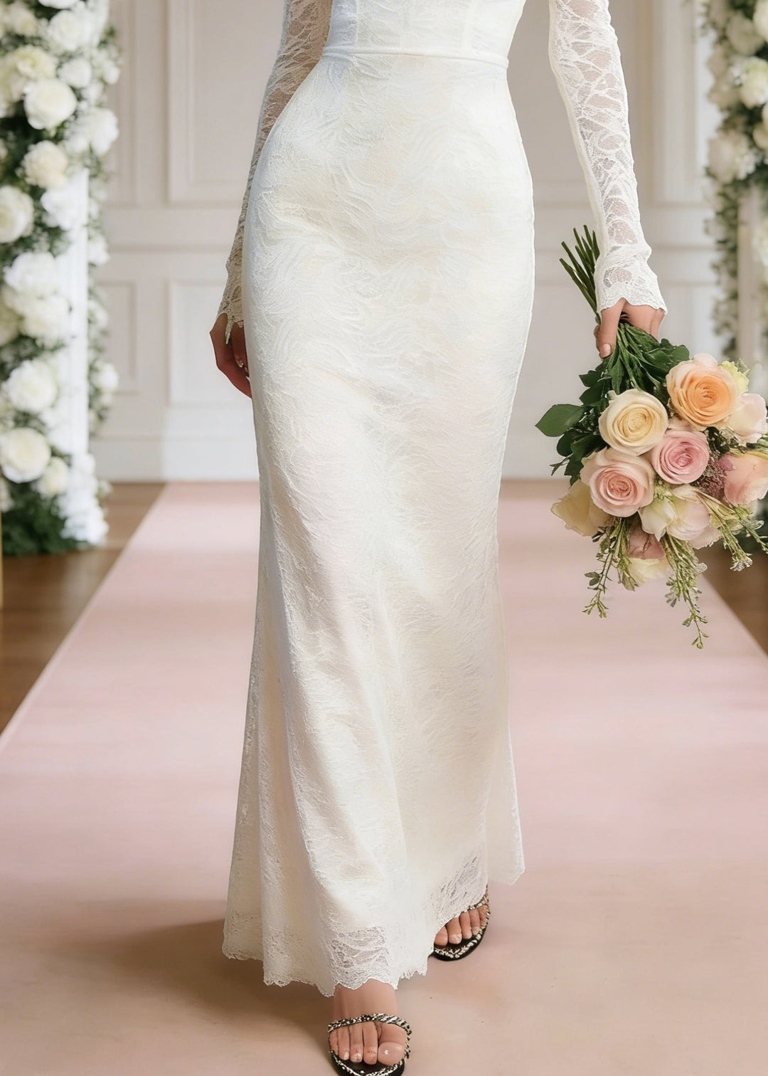 Slim Fit White Slash Neck High Waist Solid Long Dresses Spring - Omychic