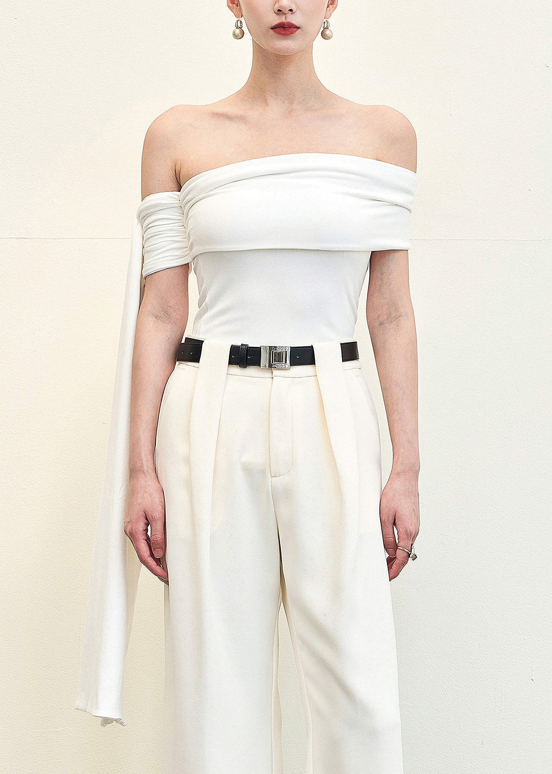 Slim Fit White Slash Neck Solid Cotton Tops Sleeveless