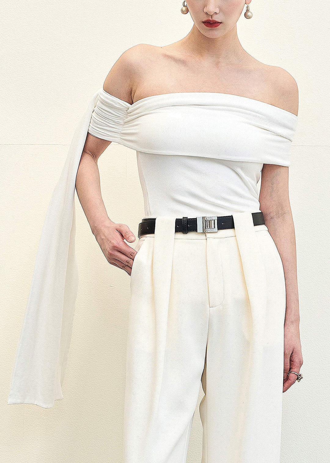 Slim Fit White Slash Neck Solid Cotton Tops Sleeveless