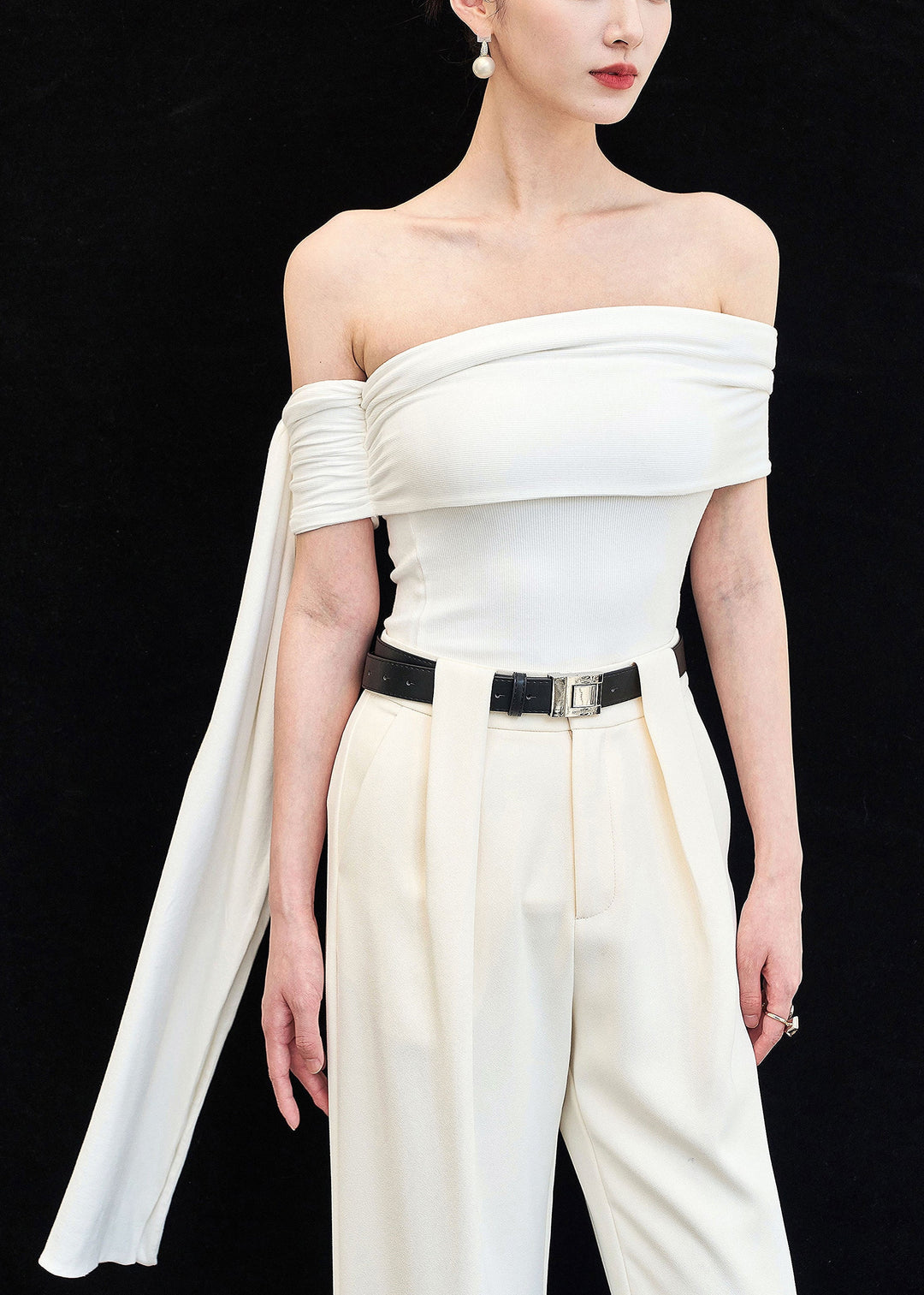 Slim Fit White Slash Neck Solid Cotton Tops Sleeveless
