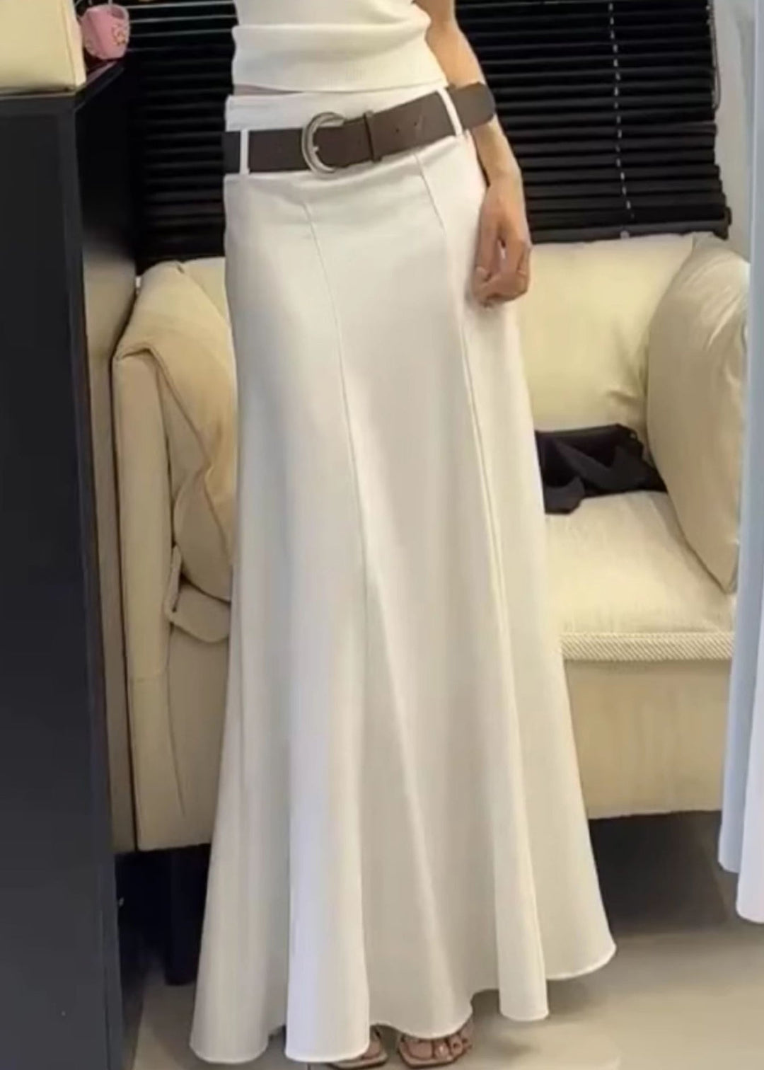 Slim Fit White Solid High Waist Cotton Skirts Summer