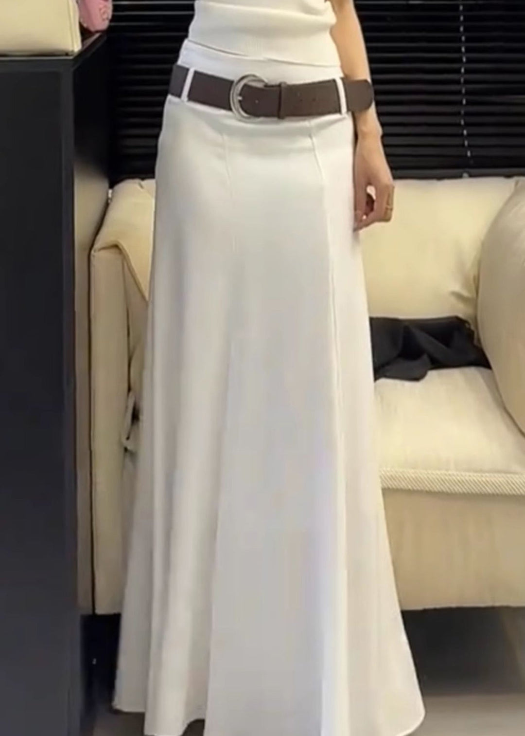 Slim Fit White Solid High Waist Cotton Skirts Summer