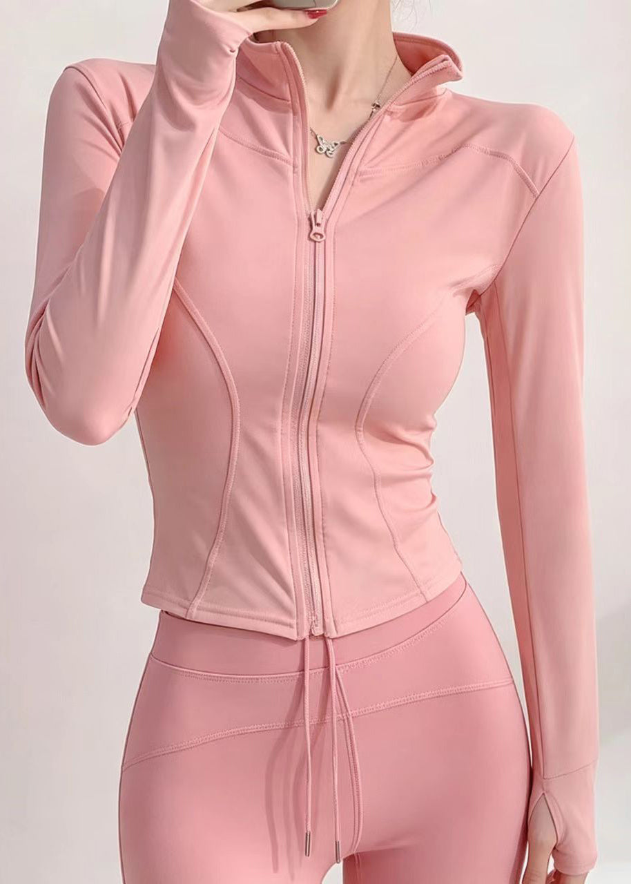 Slim Fit White Stand Collar Zip Up Quick-Dry Long Sleeve Tennis Coats