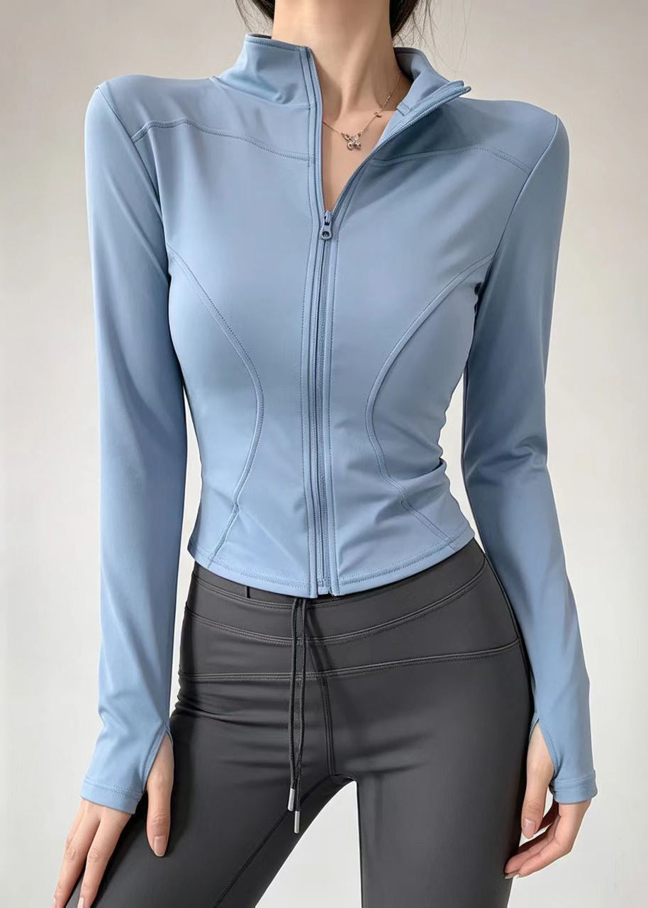 Slim Fit White Stand Collar Zip Up Quick-Dry Long Sleeve Tennis Coats