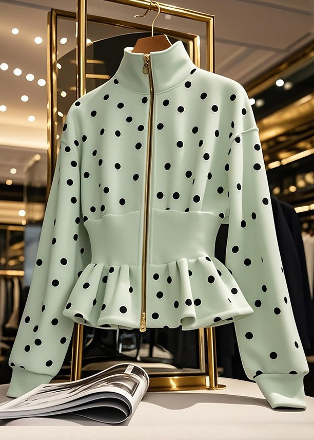 Slim Fit White Zip Up Dot Cotton Coats Fall