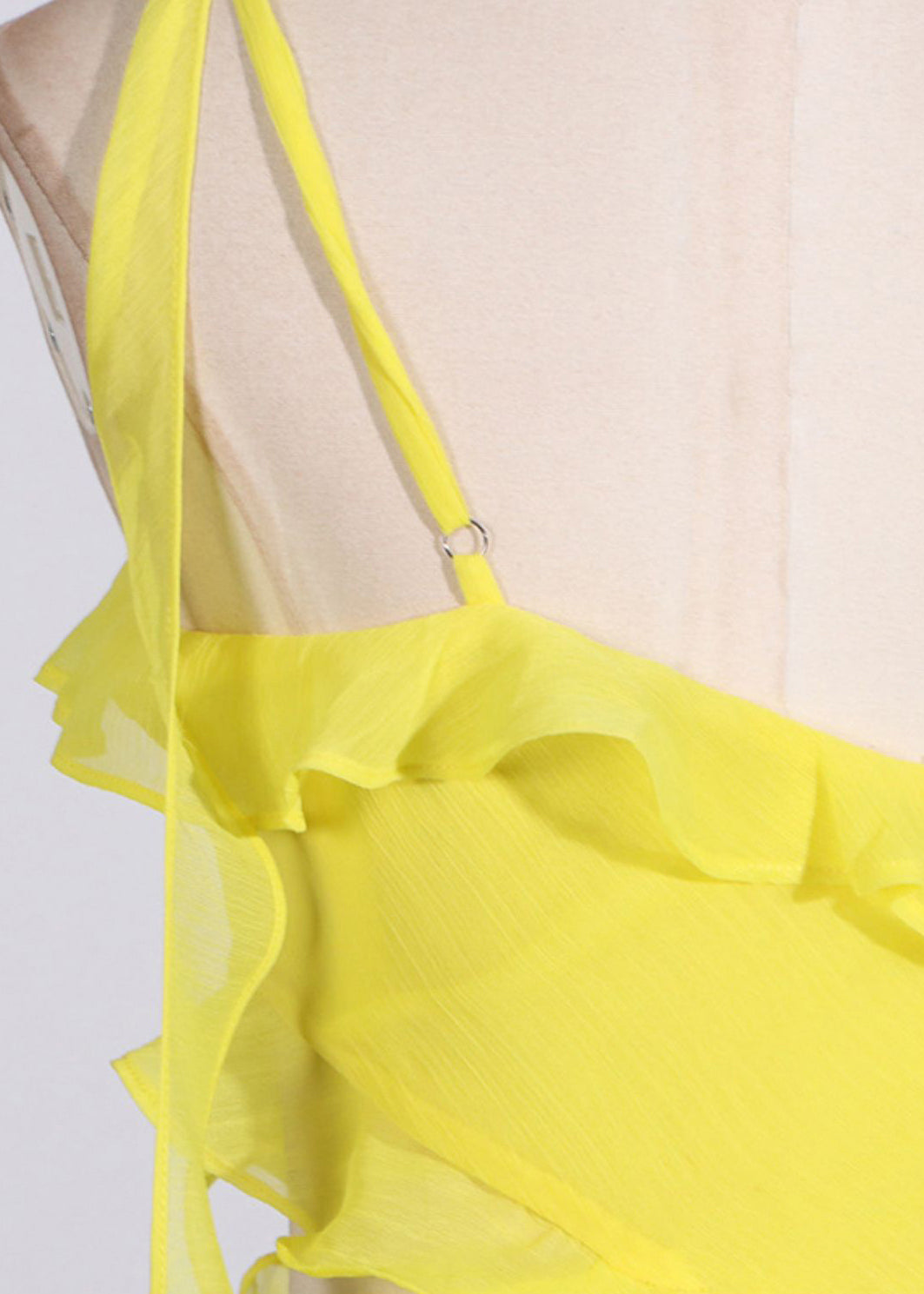 Slim Fit Yellow Asymmetrical Ruffled Hollow Out Long Dresses Sleeveless