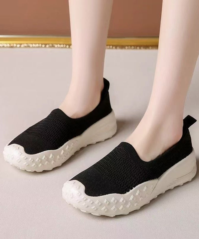 Soft Hollow Out Flat Shoes Beige Knit Fabric