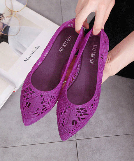Soft Hollow Out Flat Shoes Purple Pointed Toe Faux Leather