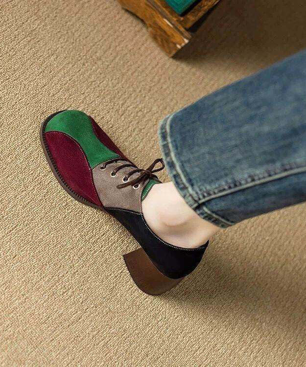 Soft Lace Up Chunky High Heels ColorblockC Faux Leather
