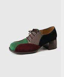 Soft Lace Up Chunky High Heels ColorblockC Faux Leather