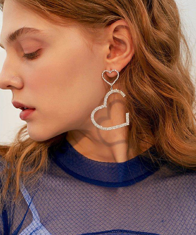Sparkling Double Heart Shape Design Zircon Drop Earrings - Omychic